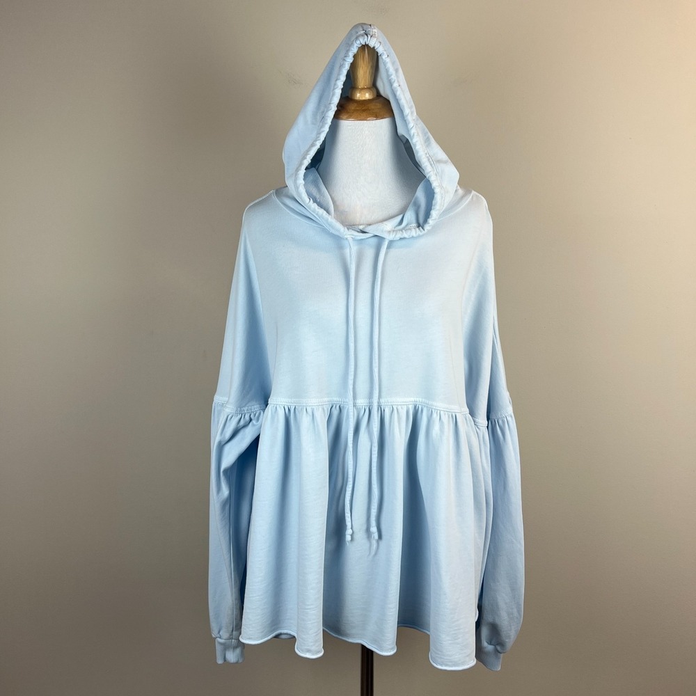 Aerie Peplum Hoodie Sweatshirt Small Blue Balloon Sleeve Babydoll Oversized S